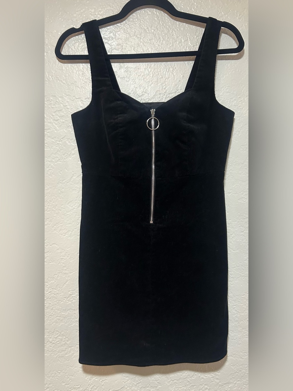 Topshop Black Velvet Zip-Front Mini Dress